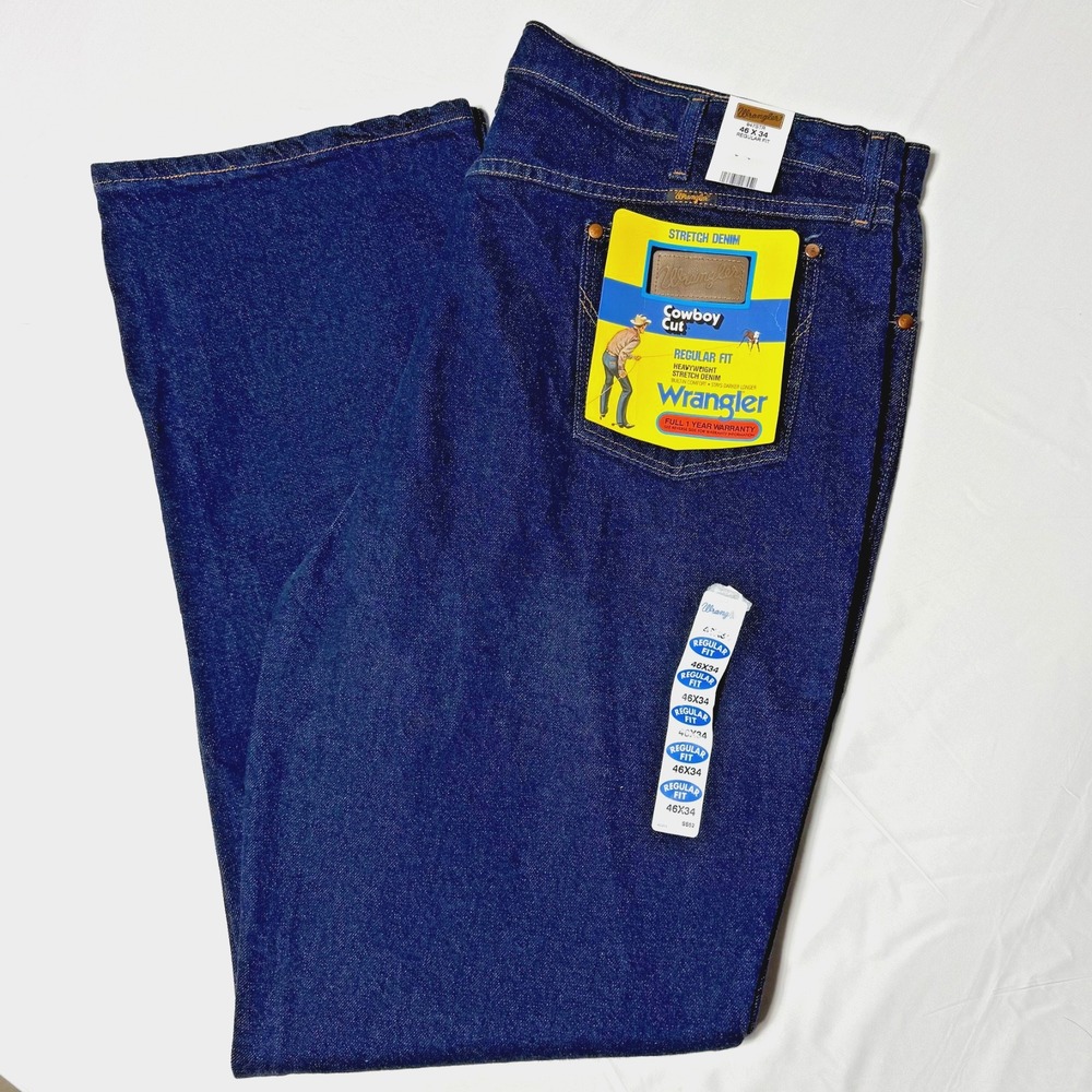 NWT Wrangler Cowboy‎ Cut Heavyweight Denim Jeans Regular Fit Men's Size 46x34